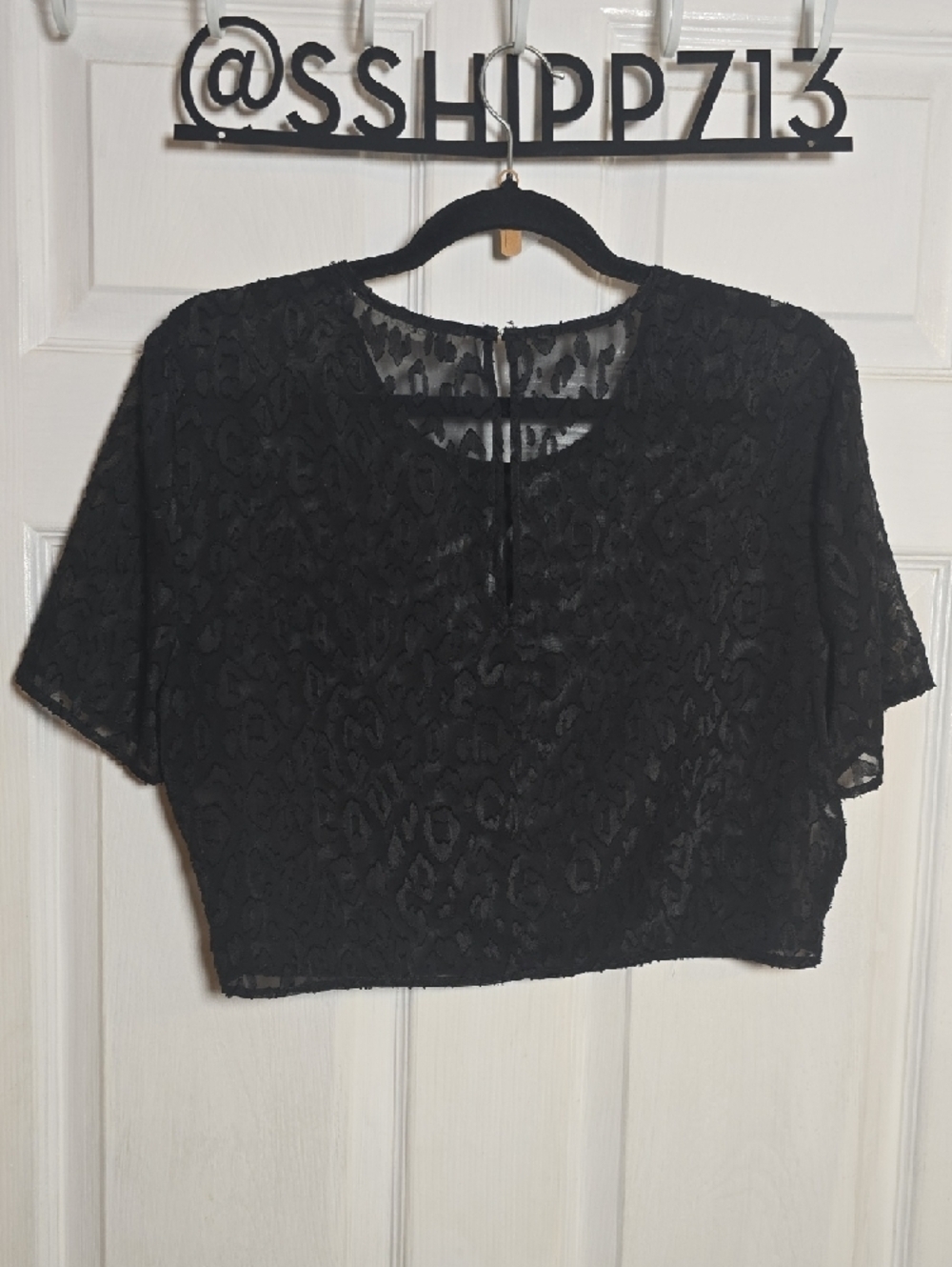 BCBG BCBGeneration M Medium Black Sheer Animal Print Sheer Lace Crop Top - Picture 6 of 6